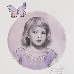 commissioned portrait of a young girl with a purple background and butterfly.